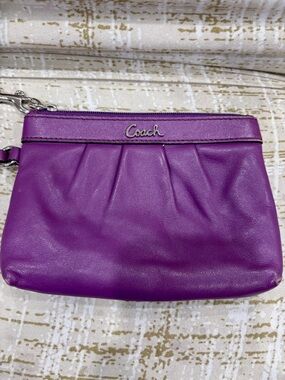 Coach Purple Leather Wristlet Clutch with Silver Logo